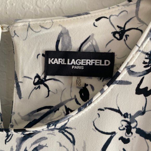 Karl Lagerfeld Womens Yessie Blouse Trumpet Sleeve Floral Size XL White Pearl - Picture 4 of 13